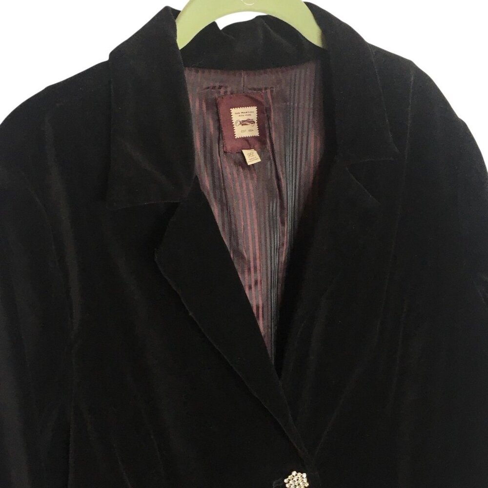 Black Velvet Blazer Rhinestone Buttons Jacket Womens XL - Picture 4 of 16